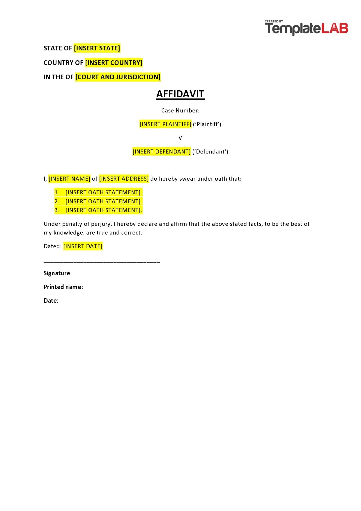 60 Free Affidavit Templates U0026 Forms Word PDF TemplateLab