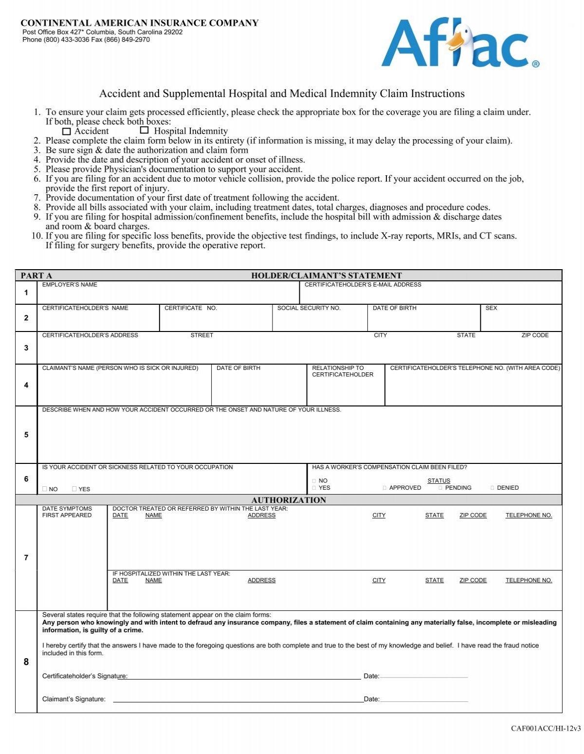 Accident Claim Form Aflac Group Insurance