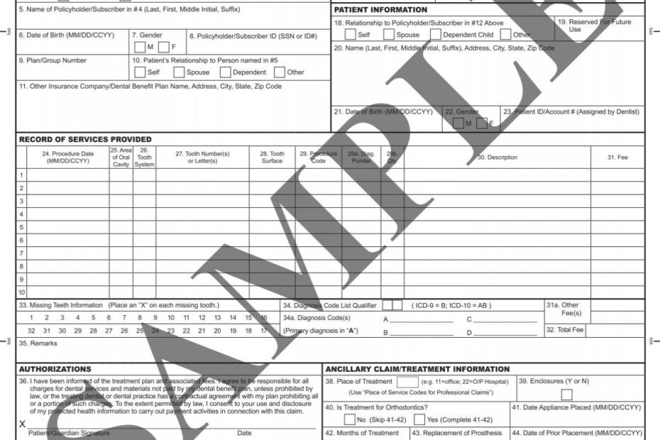 ADA Dental Claim Form Instructions KMAP