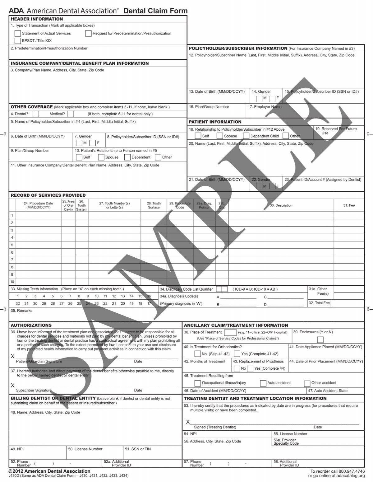 ADA Dental Claim Form Instructions KMAP