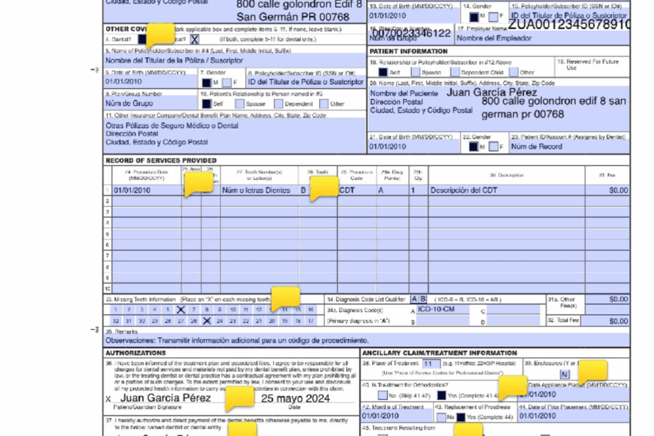 ADA Dental Claim Form Patient And Insurance Information Details
