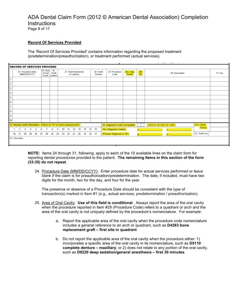 Ada Form Dental Fill Out Printable PDF Forms Online