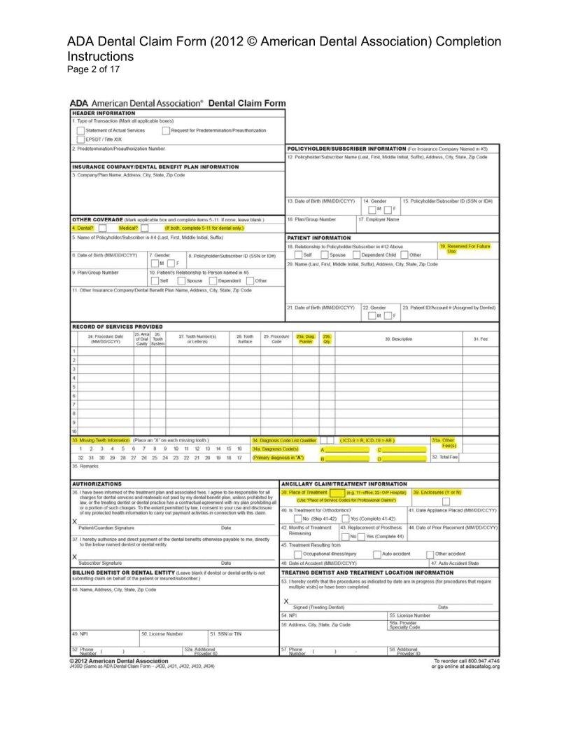 Ada Form Dental Fill Out Printable PDF Forms Online