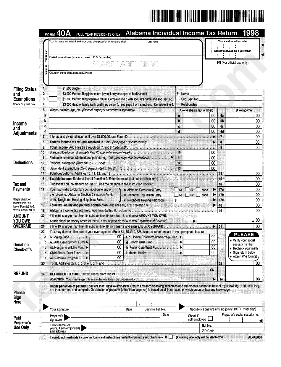 Alabama Income Tax Form 40