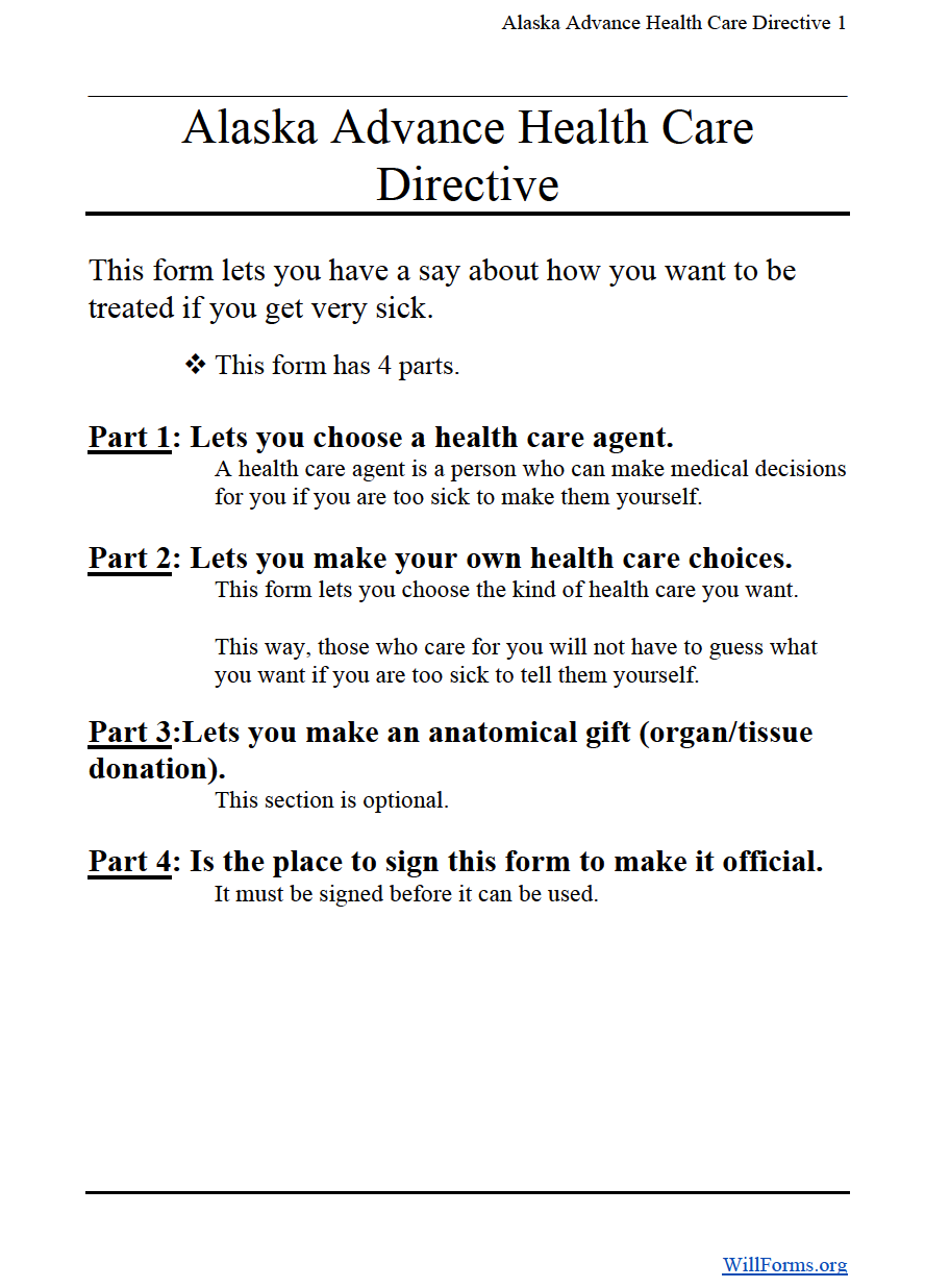 Alaska Advance Health Care Directive Living Will Form Will Forms Will Forms