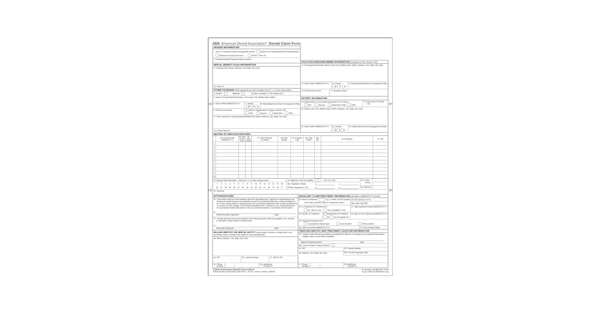 Amazon 2024 New ADA Dental Claim Form 2500 Sheets Office 