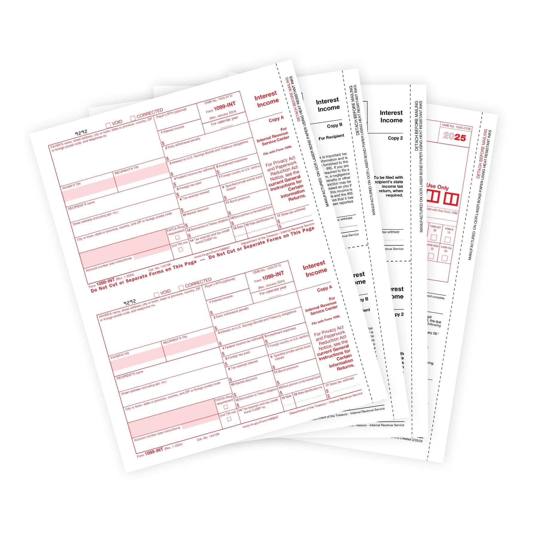 Amazon 2025 1099 INT 4 Part Interest Tax Forms 25 Laser Form Sets For Interest Income Compatible With QuickBooks And Accounting Software 25 Pack Office Products