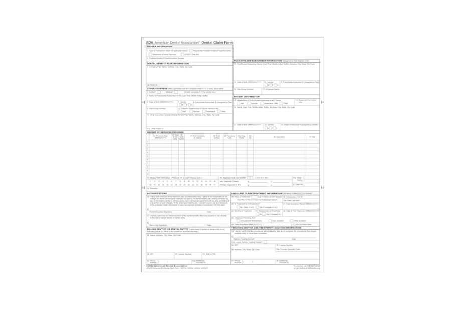 Amazon ACS Catalog New 2024 ADA Dental Claim Form 500 Sheets Per Pack Office Products