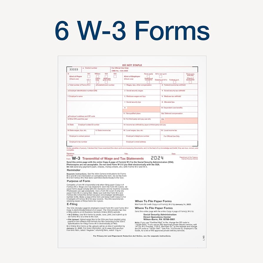 Amazon Adams 2024 W2 Tax Forms 2024 6 Part Laser Inkjet Tax Forms 50 Employees Includes 6 W3 Forms Access To Tax Forms Helper 1009322 Office Products
