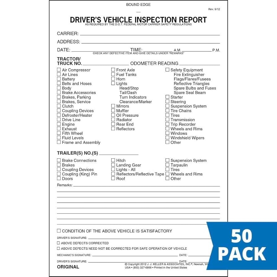 Amazon Detailed Driver s Vehicle Inspection Report 50 pk Book Format With 31 Sets 2 Ply With Carbon 5 5