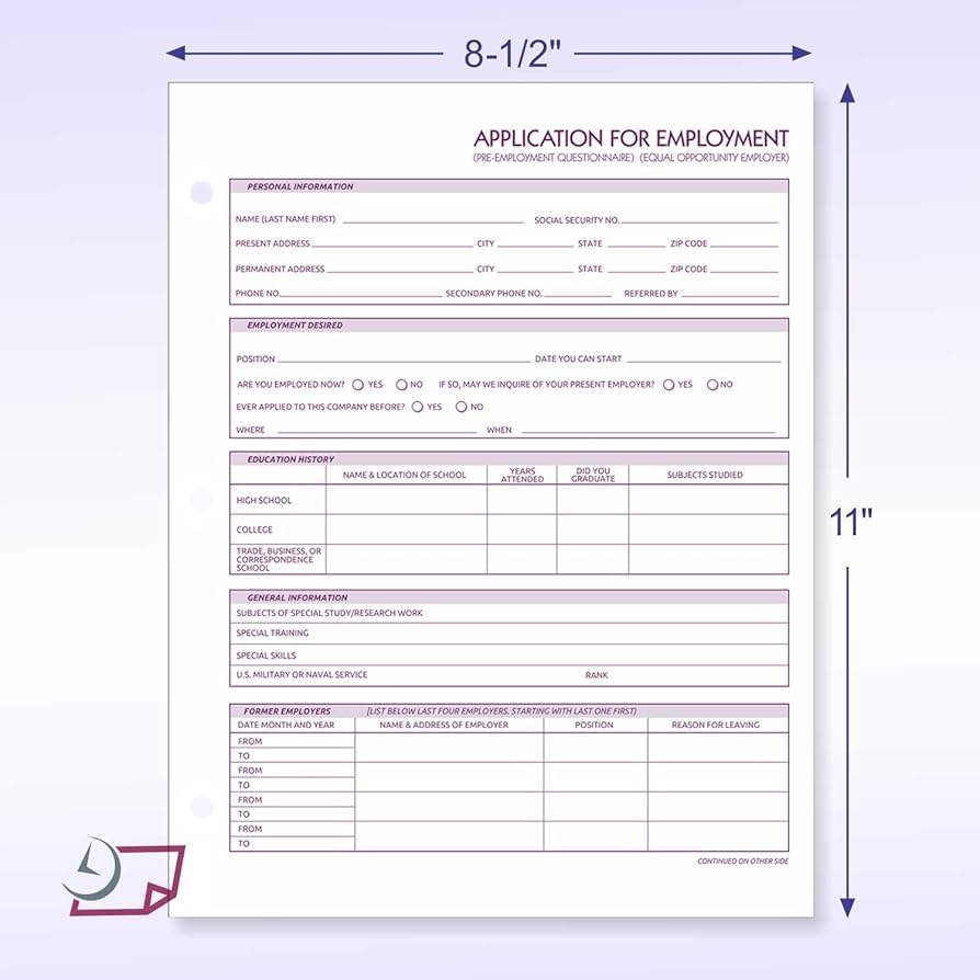 Amazon Employment Application Forms 8 5 X 11 Inches Pack 