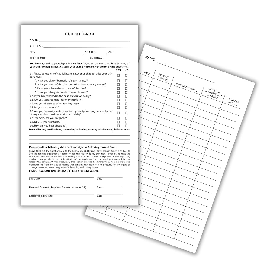 Amazon Lashicorn Tanning Client Information Card For Clients 