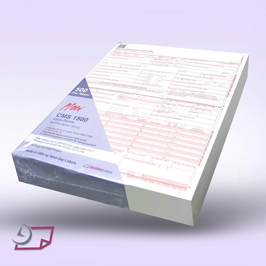 Amazon NextDayLabels CMS 1500 HCFA 1500 Insurance Claim Forms Laser Ink Jet Compatible New Version 02 12 Letter Size 8 12