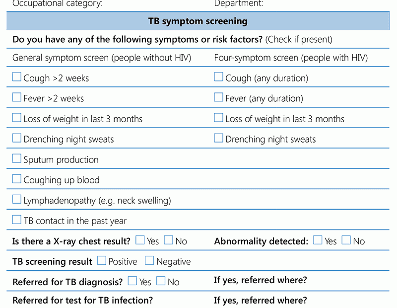 Annex 4 Health Care Worker Tuberculosis Screening Form TB Knowledge Sharing