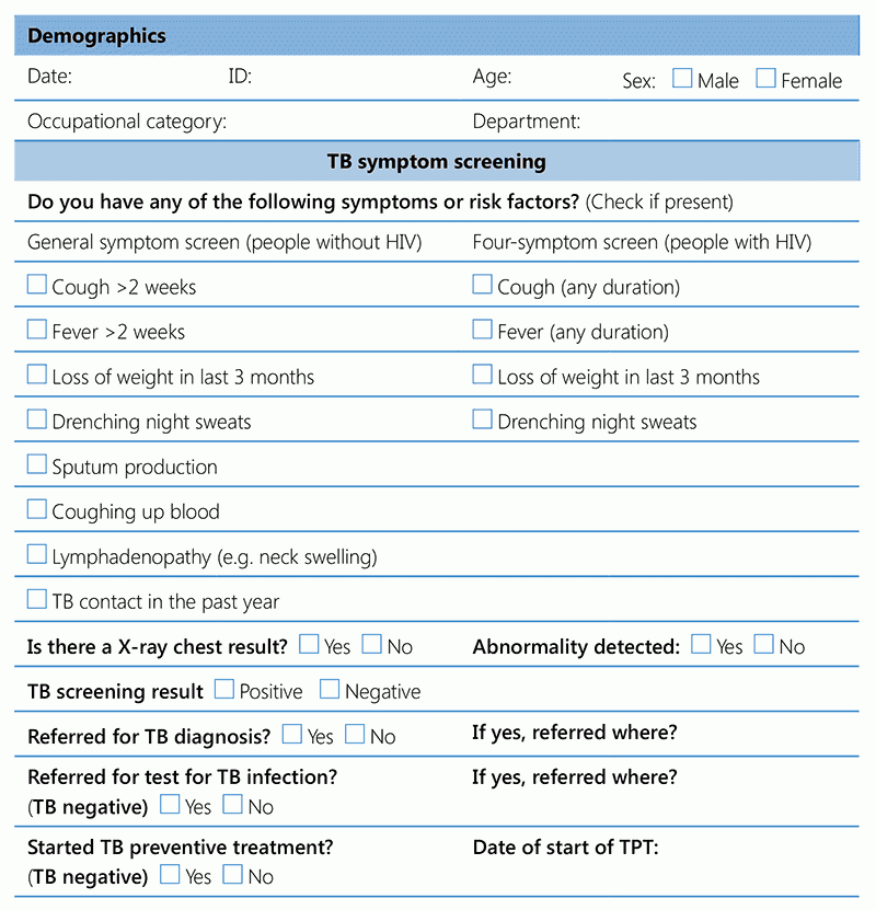 Annex 4 Health Care Worker Tuberculosis Screening Form TB Knowledge Sharing