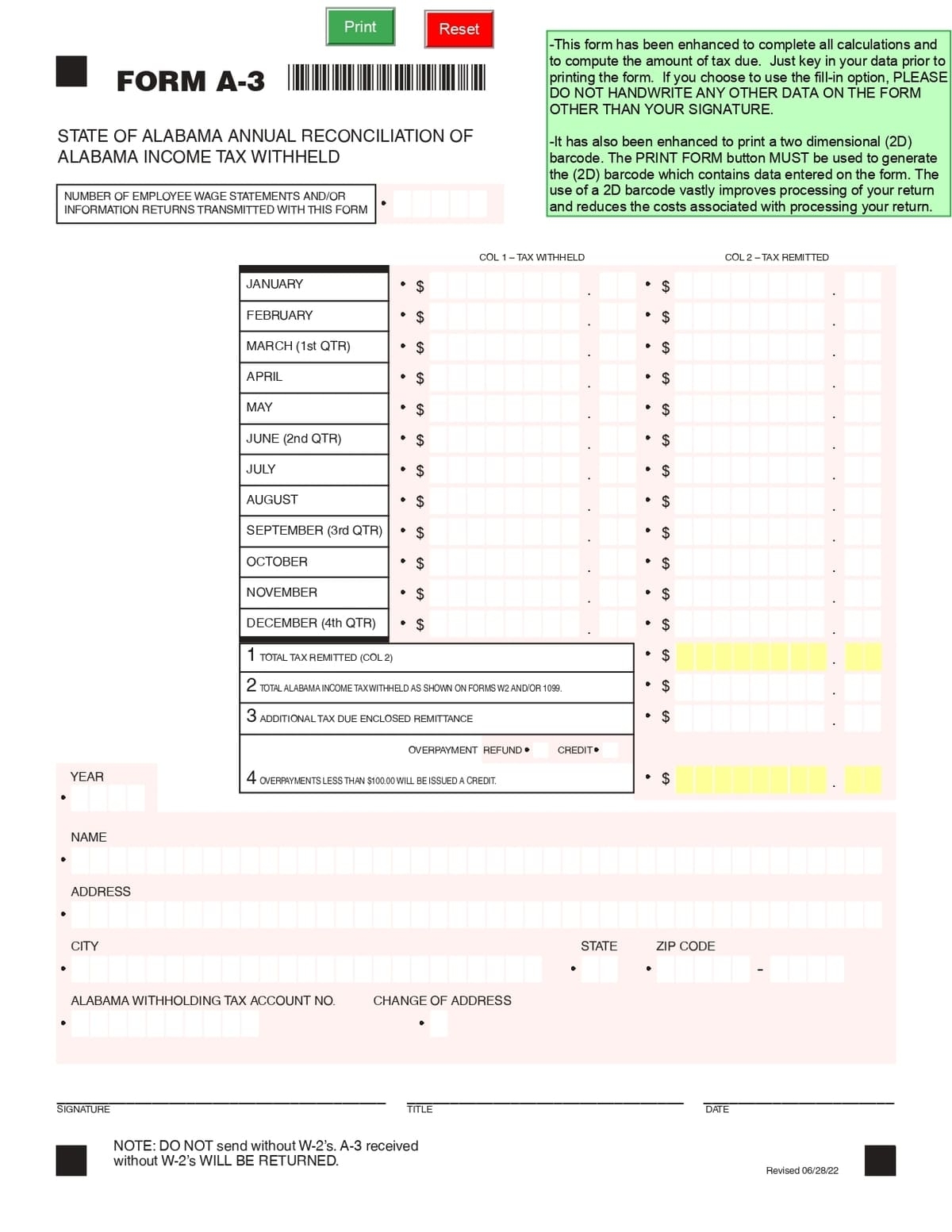 Annual Reconciliation Of Alabama Income Tax Withheld Form A 3 Download In PDF