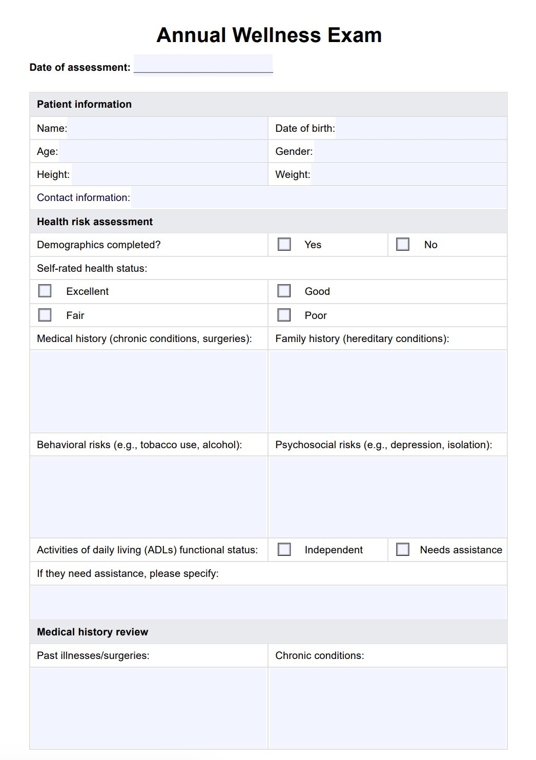 Annual Wellness Exam Checklist U0026 Example Free PDF Download