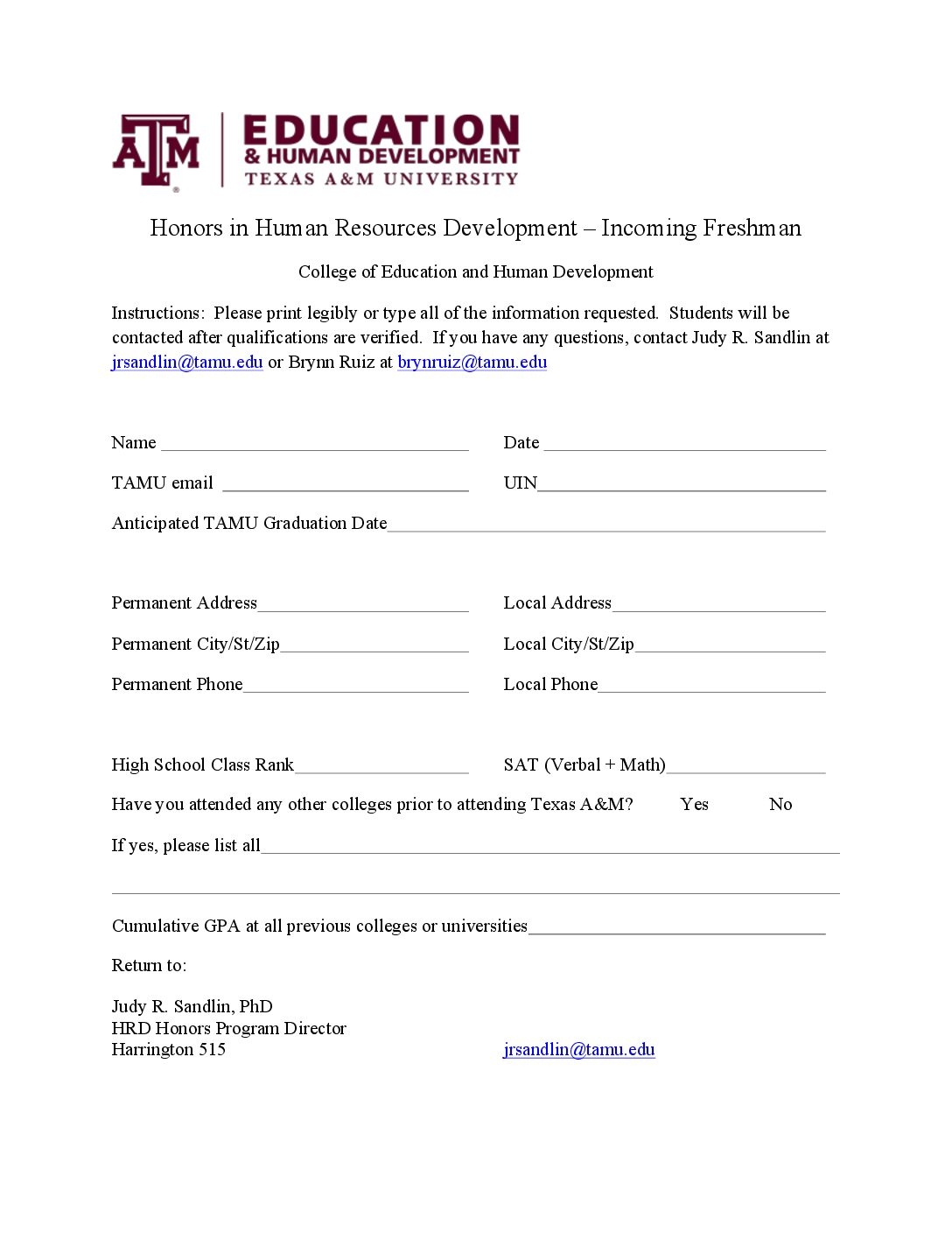 Application Honors HRD Incoming FR 1 Educational Administration U0026 Human Resource Development