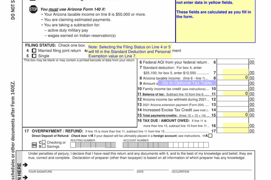 Arizona Form 140EZ ADOR10534 Download Fillable PDF Or Fill Online Resident Personal Income Tax Return Ez Form 2021 Arizona Templateroller