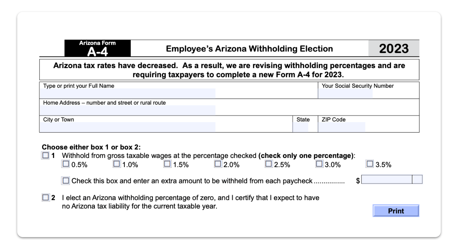 Arizona Income Tax Form