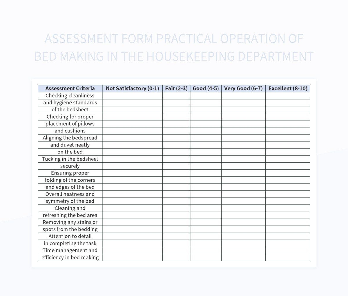 Assessment Form Practical Operation Of Bed Making In The 