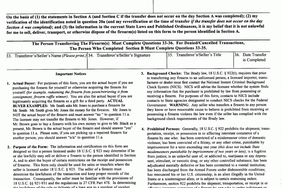 ATF Form 4473 July 2005 Revision