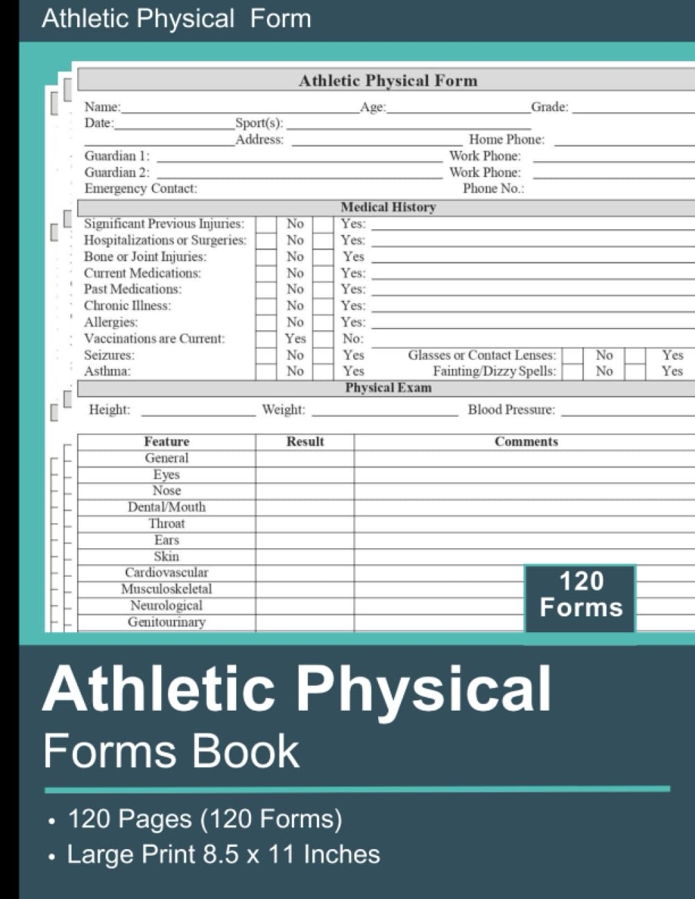 Athletic Physical Forms Book Evaluate Athletes And Students Involved In Sports 120 Forms 8 5x11 Inches Publishing Hiich KA Amazon Books