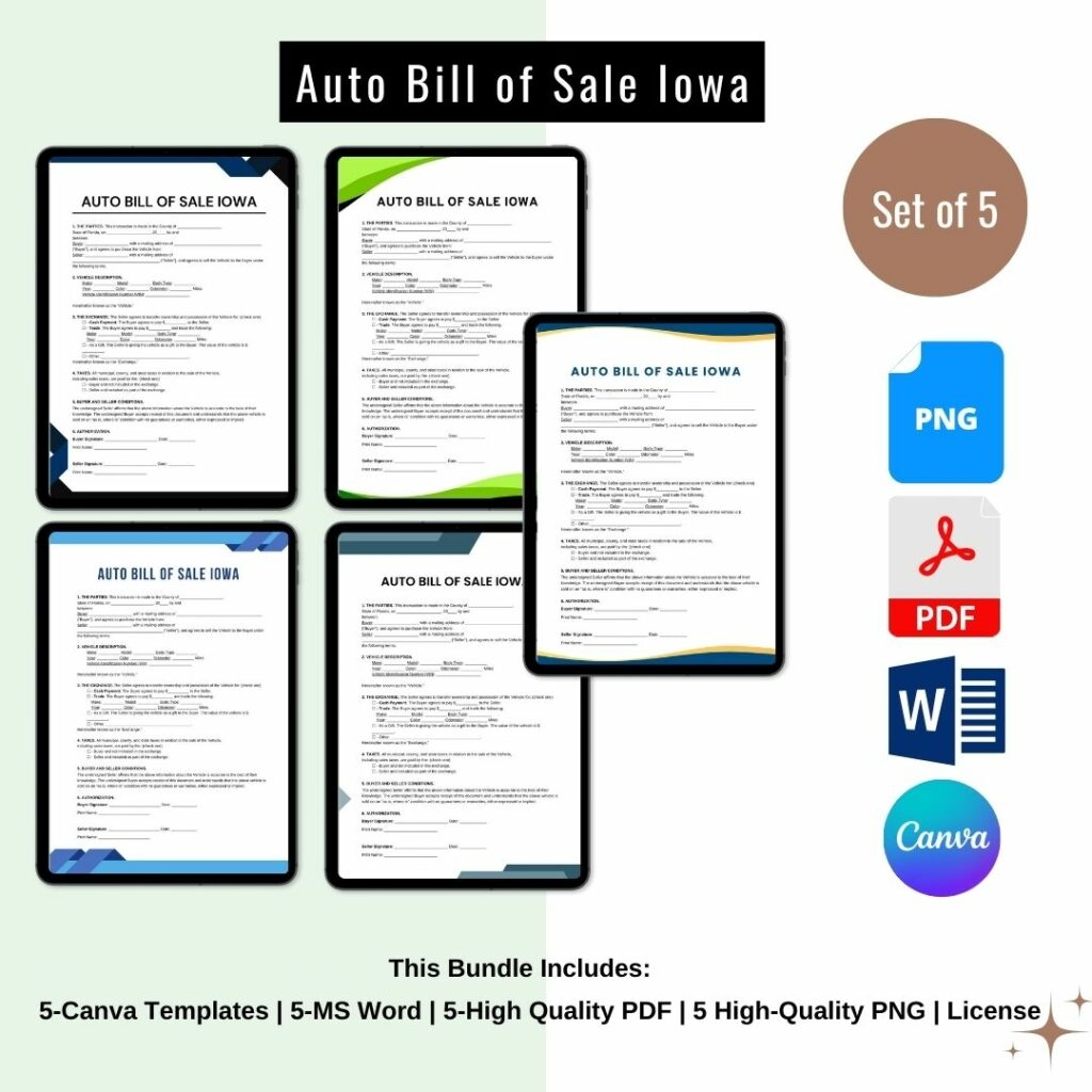 Auto Bill Of Sale Iowa Form Template Printable PDF Word