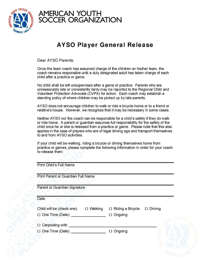 AYSO General Release Form AYSO Wiki
