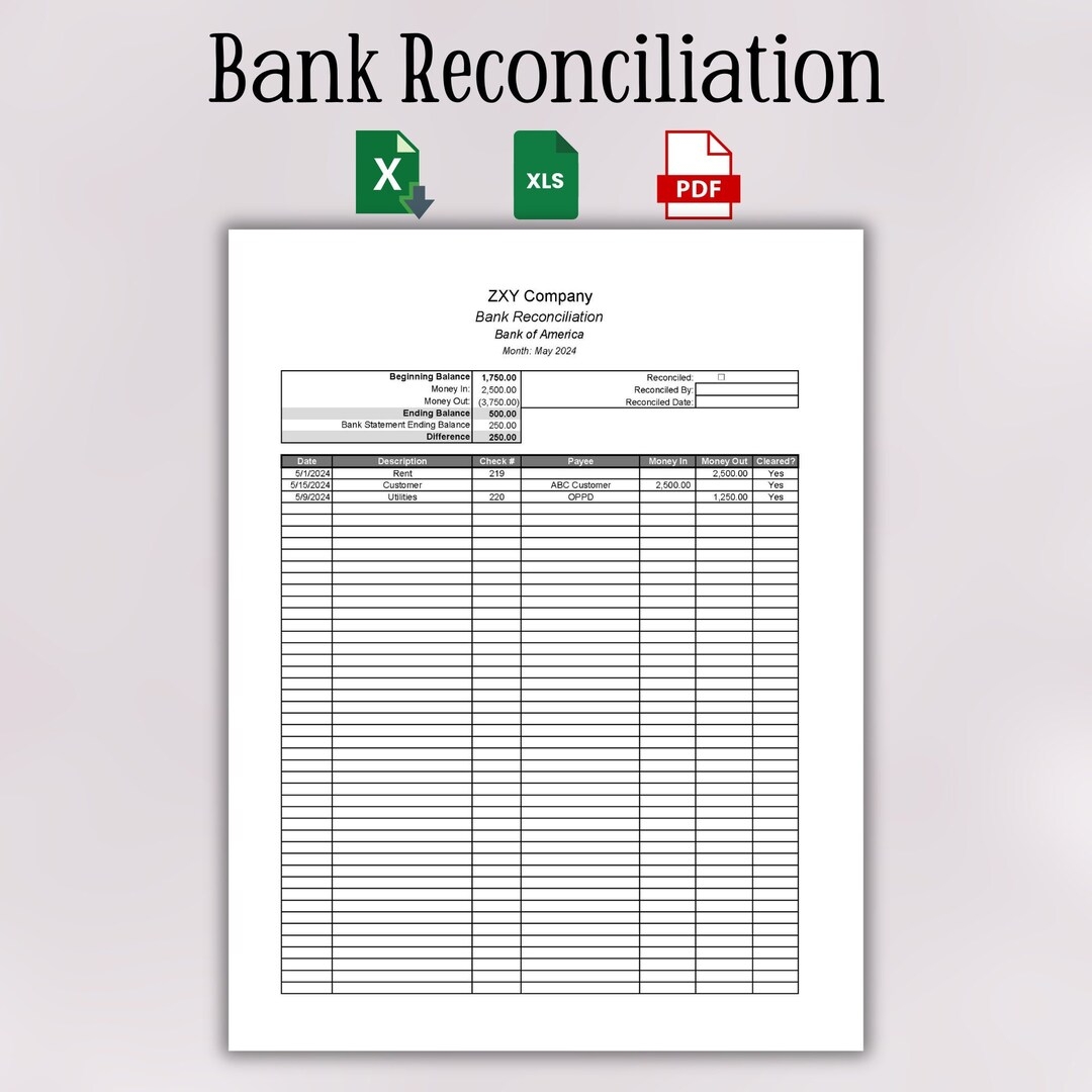 Bank Reconciliation Cash Reconciliation Small Business Template Account Balancing Reconciling Account Recon Business Spreadsheet Etsy