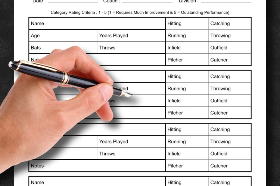 Baseball Player Evaluation Form Skills Assessment Form Tryout Form Printable PDF Instant Download Etsy