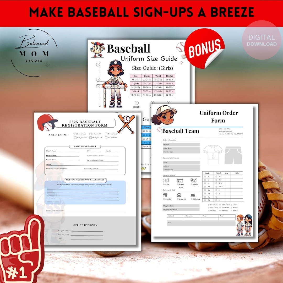 Baseball Registration And Order Form Digital Printable PDF Canva Template Coaches Toolkit Softball Team Mom Youth Sports Template Etsy