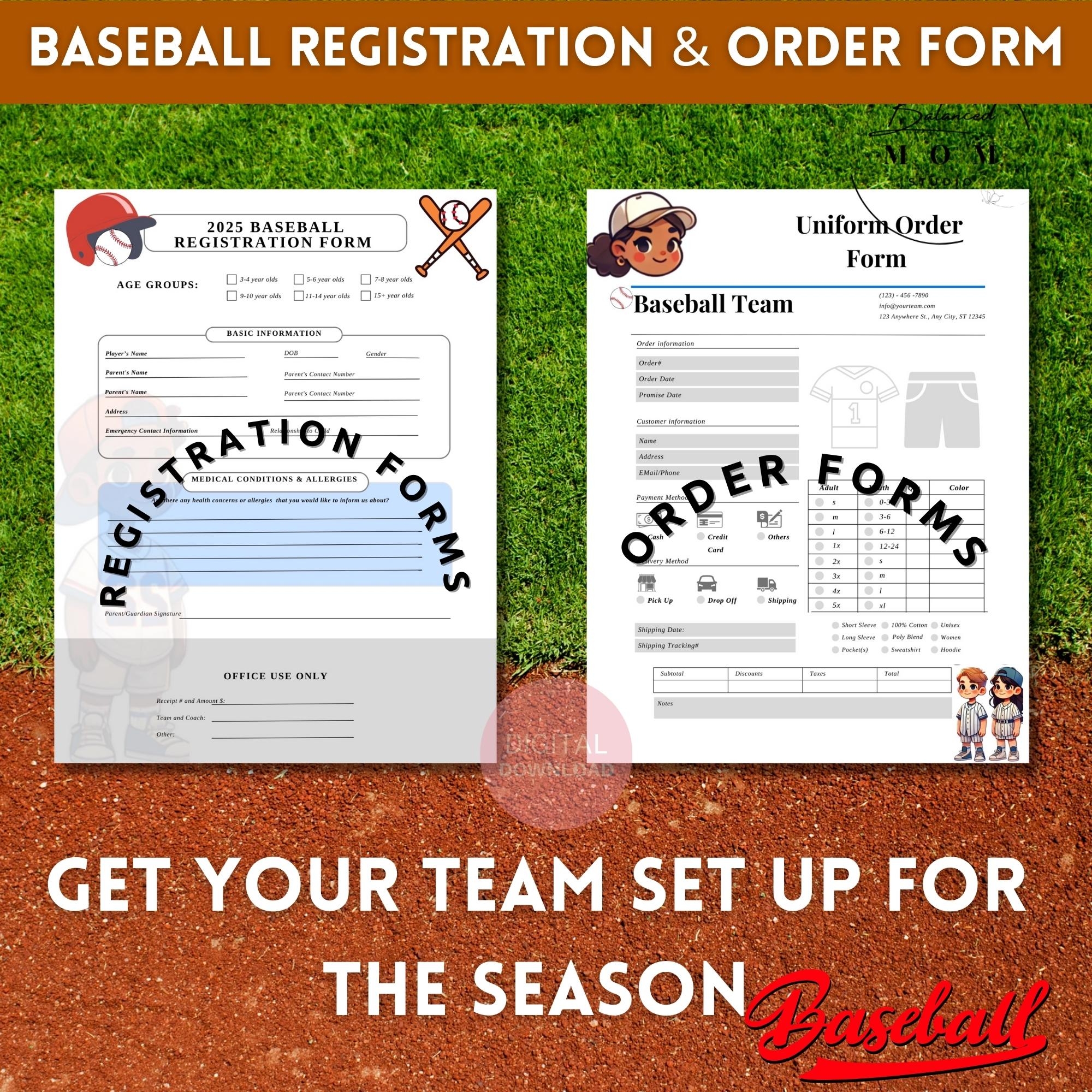 Baseball Registration And Order Form Digital Printable PDF Canva Template Coaches Toolkit Softball Team Mom Youth Sports Template Etsy