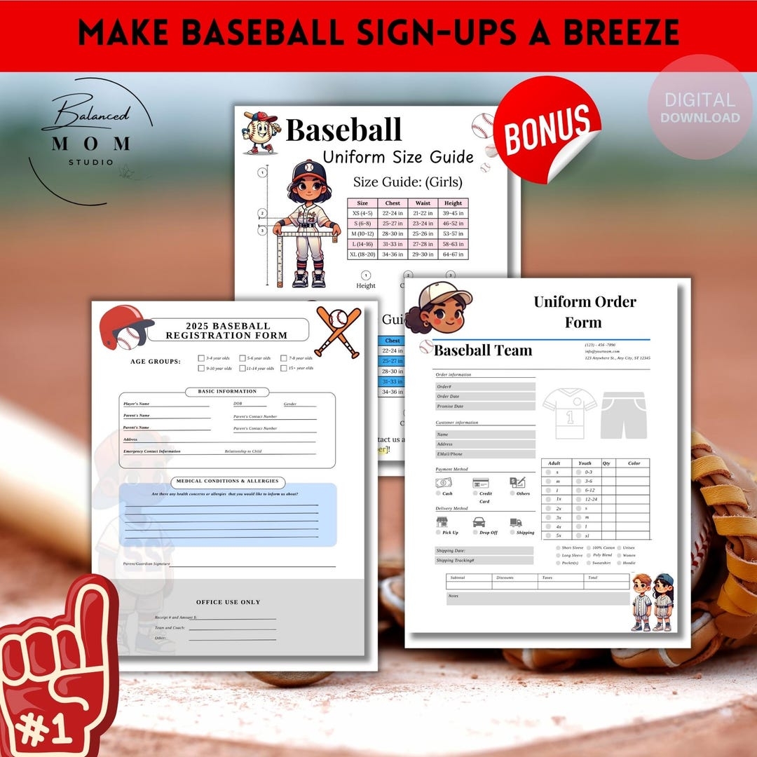 Baseball Registration And Order Form Digital Printable PDF Canva Template Coaches Toolkit Softball Team Mom Youth Sports Template Etsy