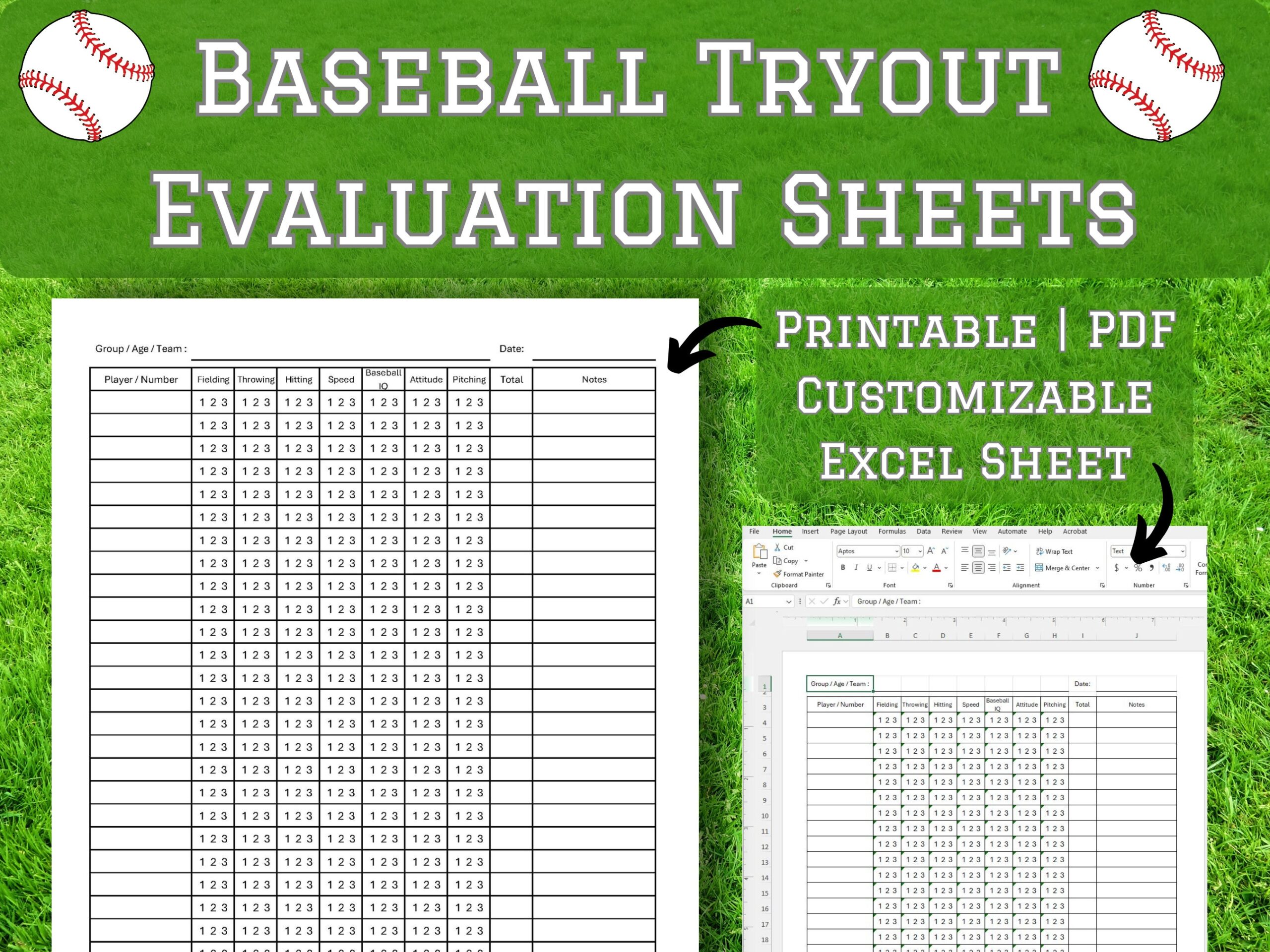 Baseball Tryout Evaluation Sheets PDF U0026 Excel Customizable