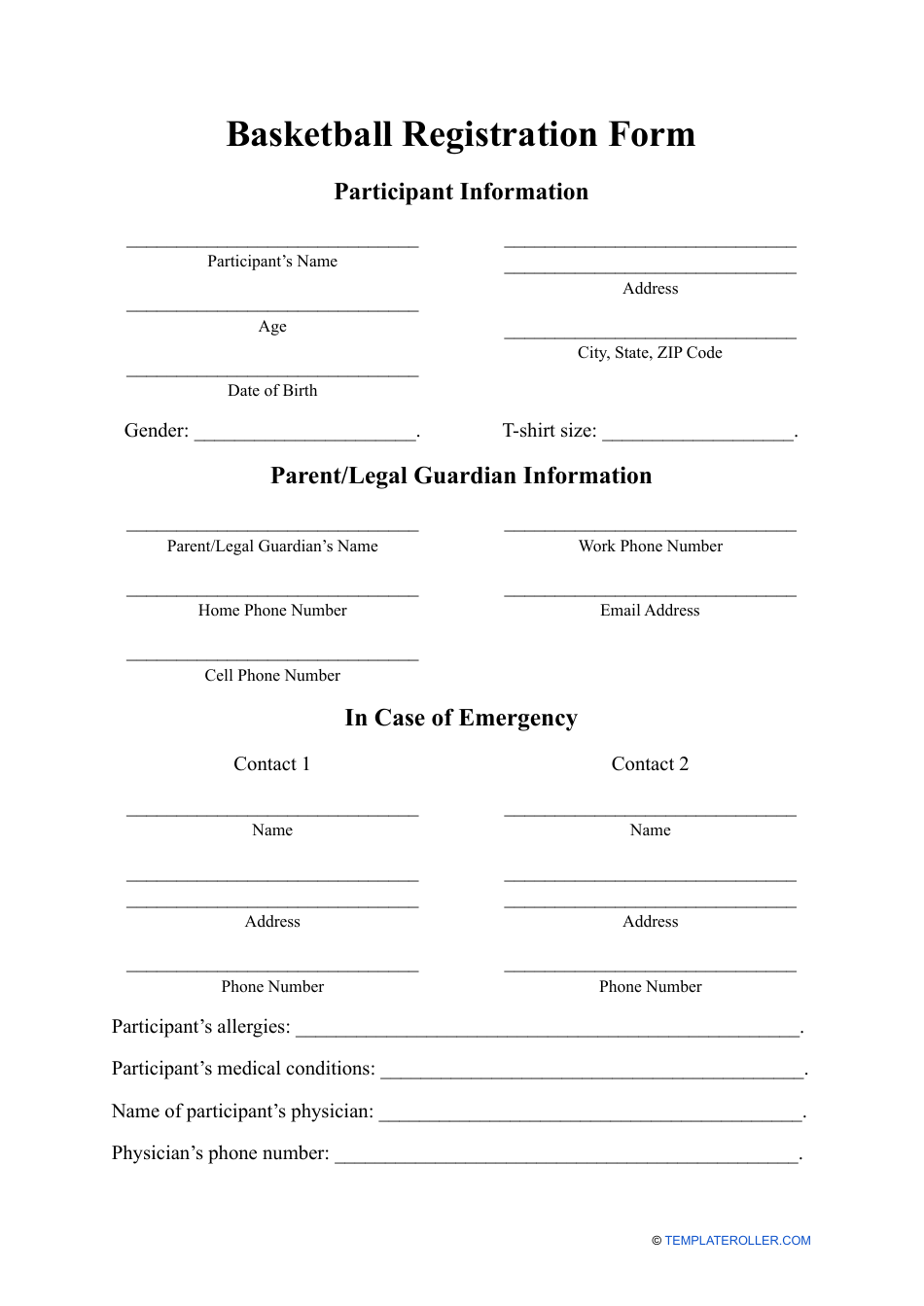 Basketball Registration Form Fill Out Sign Online And Download 