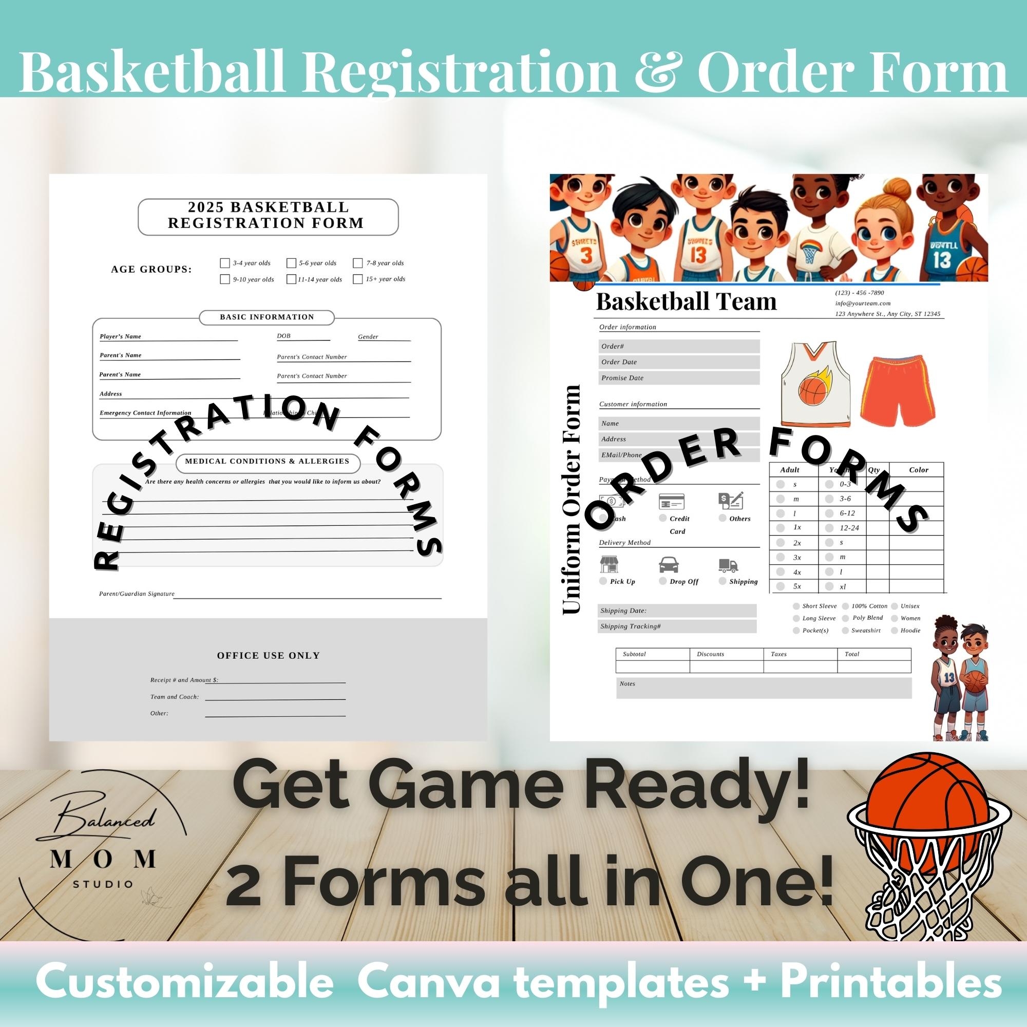 Basketball Registration Kit Including Order Uniform Form Canva Template Printable Form Fillable Youth Sports Forms Coaches Templates Etsy