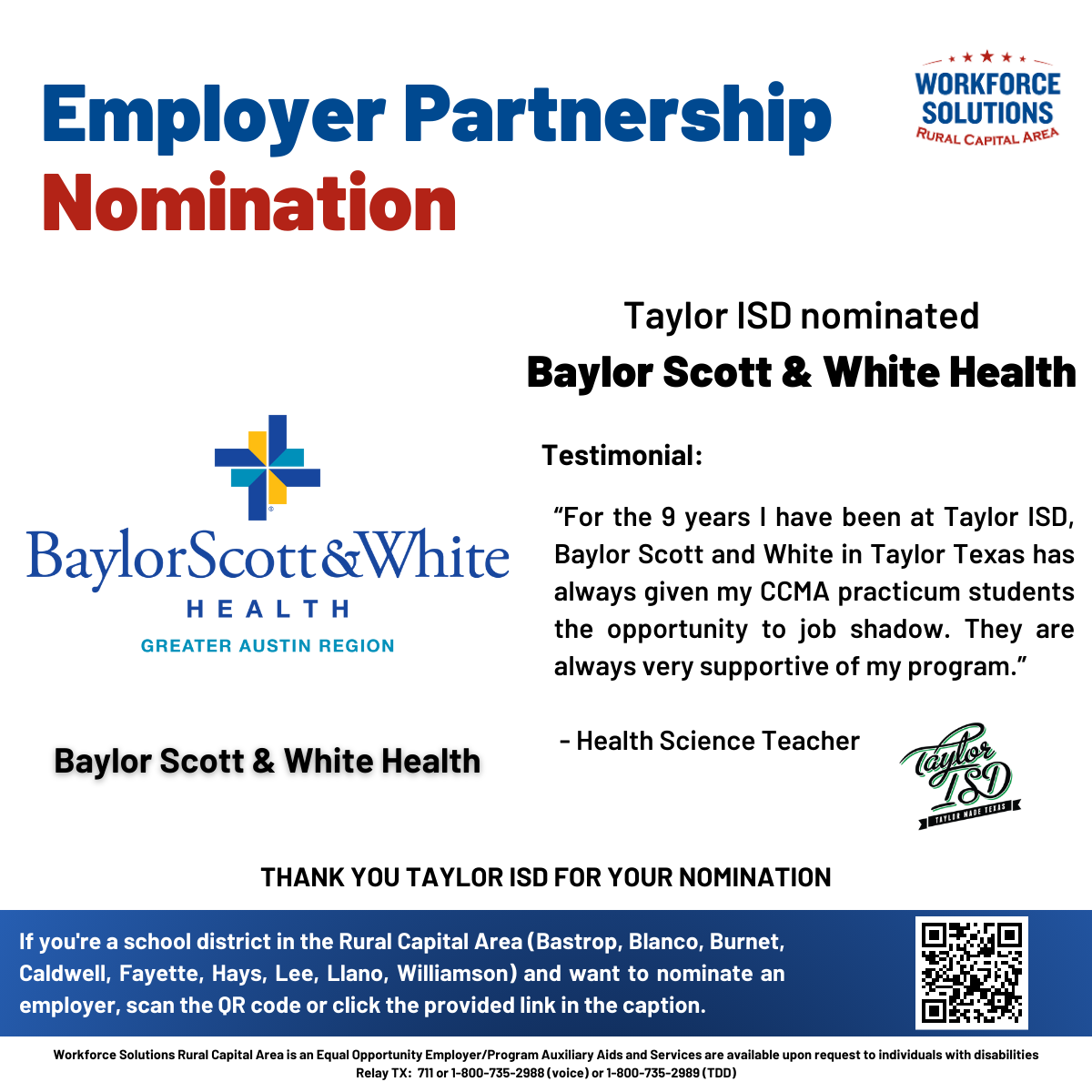 Baylor Scott And White Health Empowering Future Healthcare Professionals In Taylor ISD Workforce Solutions Rural Capital Area