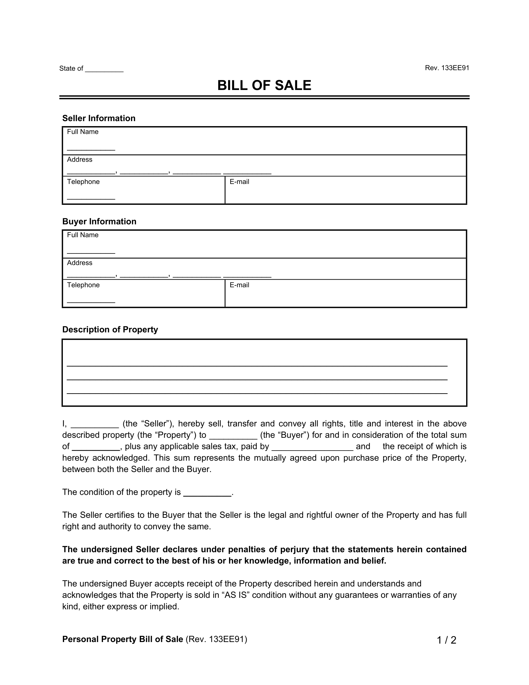 Bill Of Sale Templates Fill Out U0026 Save Online