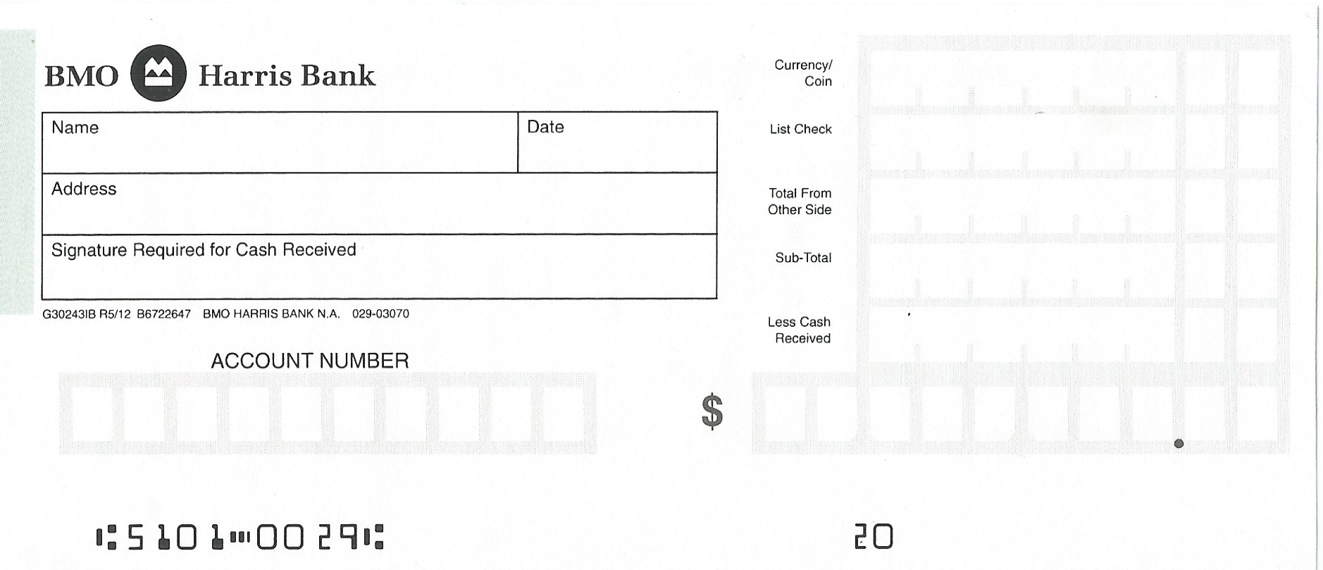 BMO Harris Bank Deposit Slip Free Printable Template 