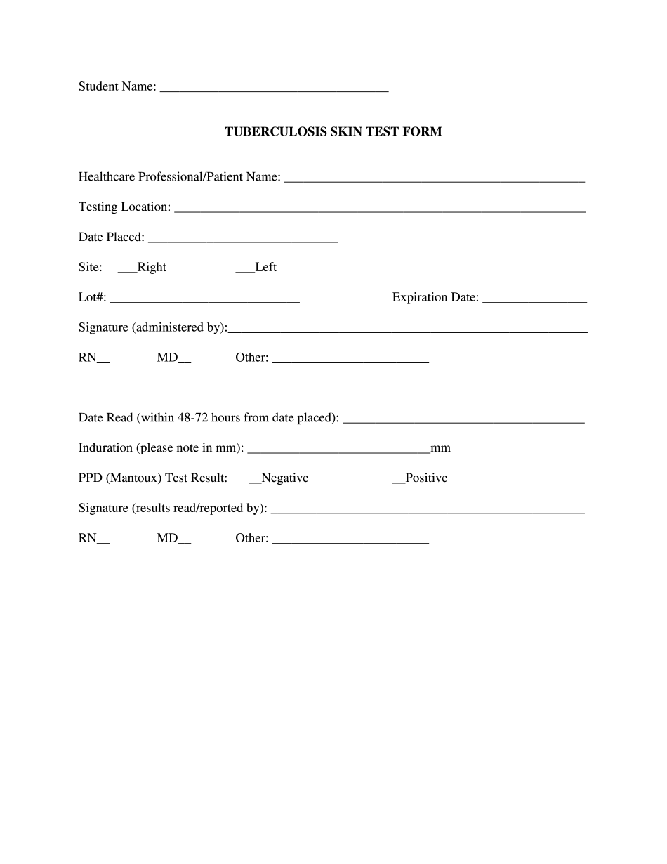 Bristol Community College Tuberculosis Skin Test Form Printable 