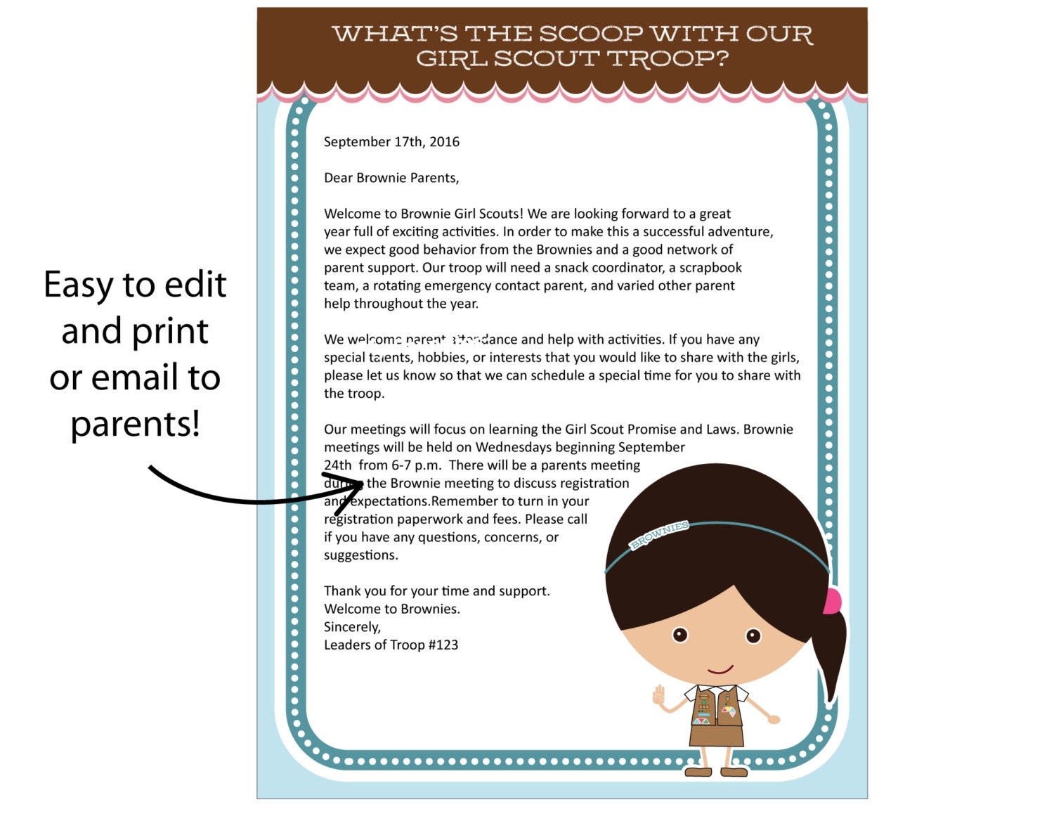 Brownie Girl Scout Letterhead Printable Instant Download