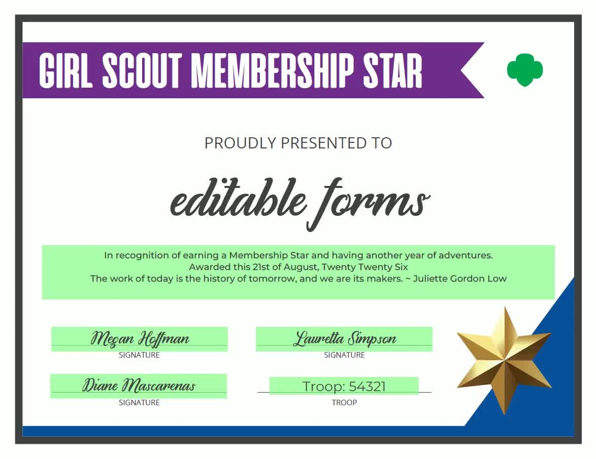 Buy Girl Scout Membership Star Certificate PDF Template Online In India Etsy
