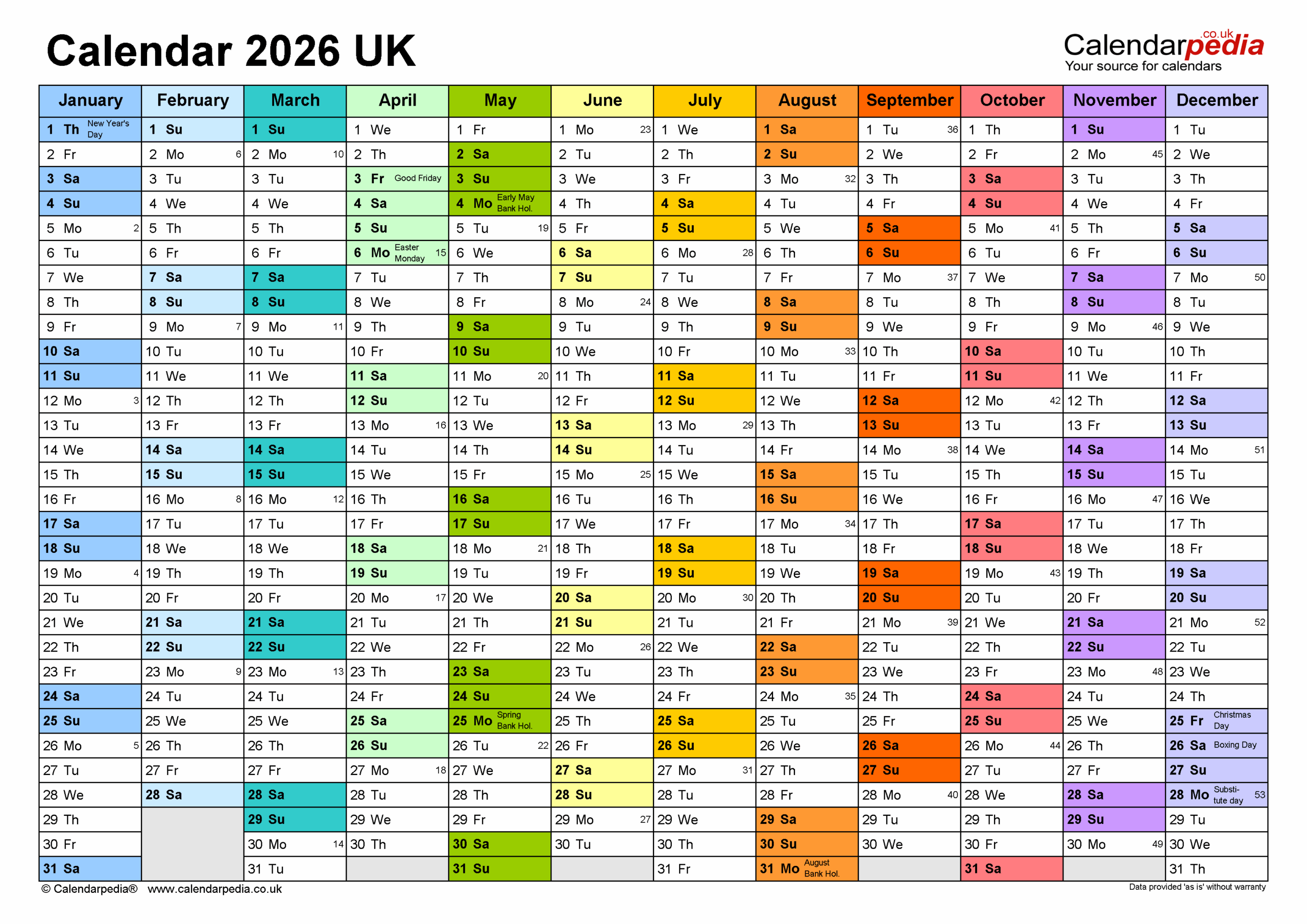 Calendar 2026 UK Free Printable Microsoft Excel Templates