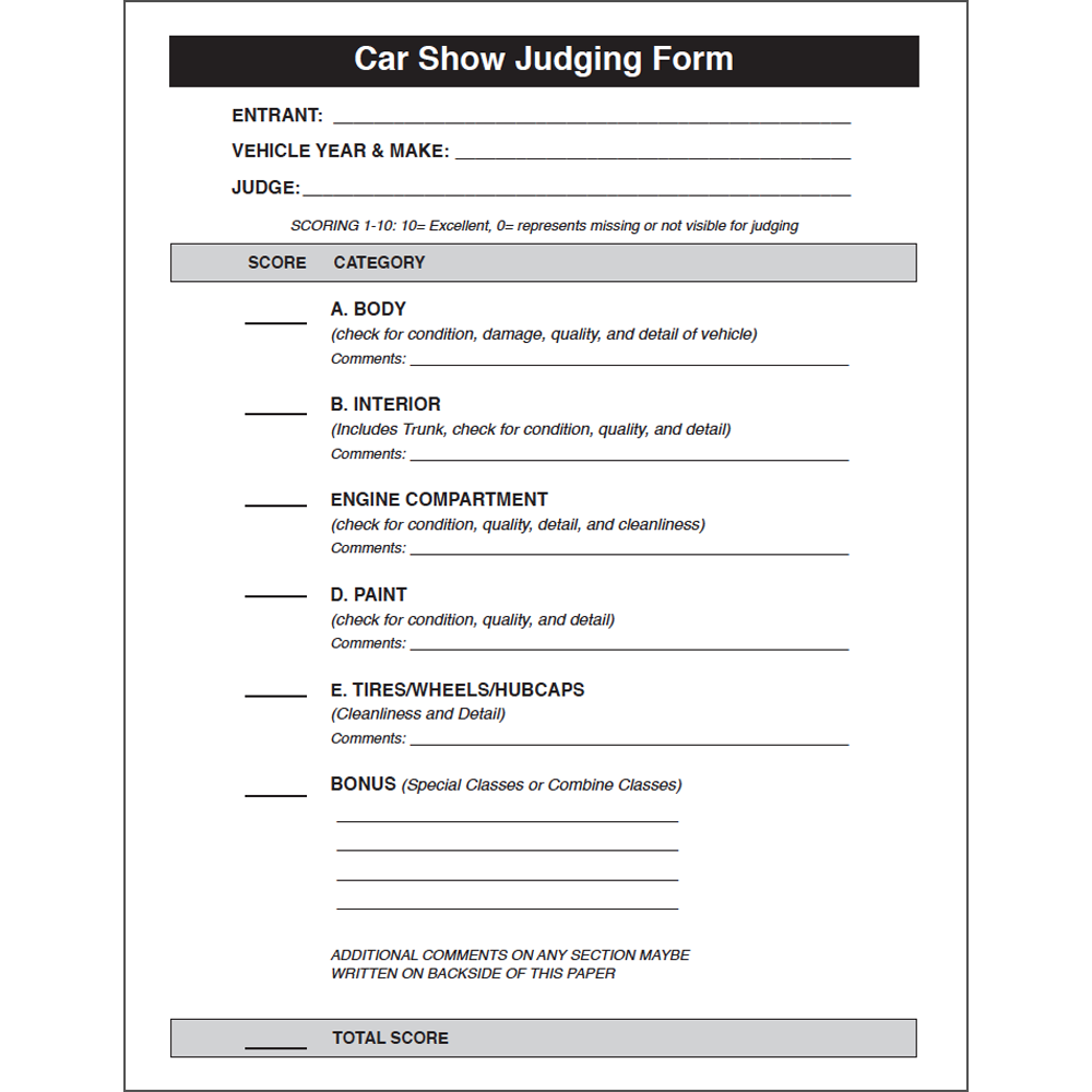 Car Show Judging Form Download