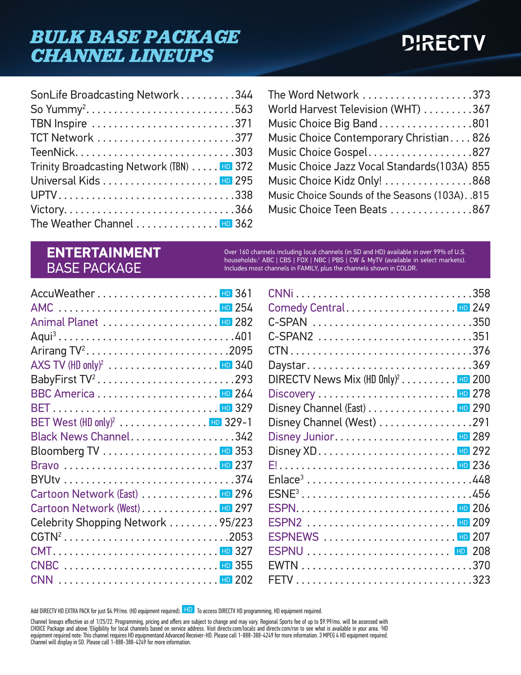 Channel Lineups DIRECTV Stellar Fiber Internet