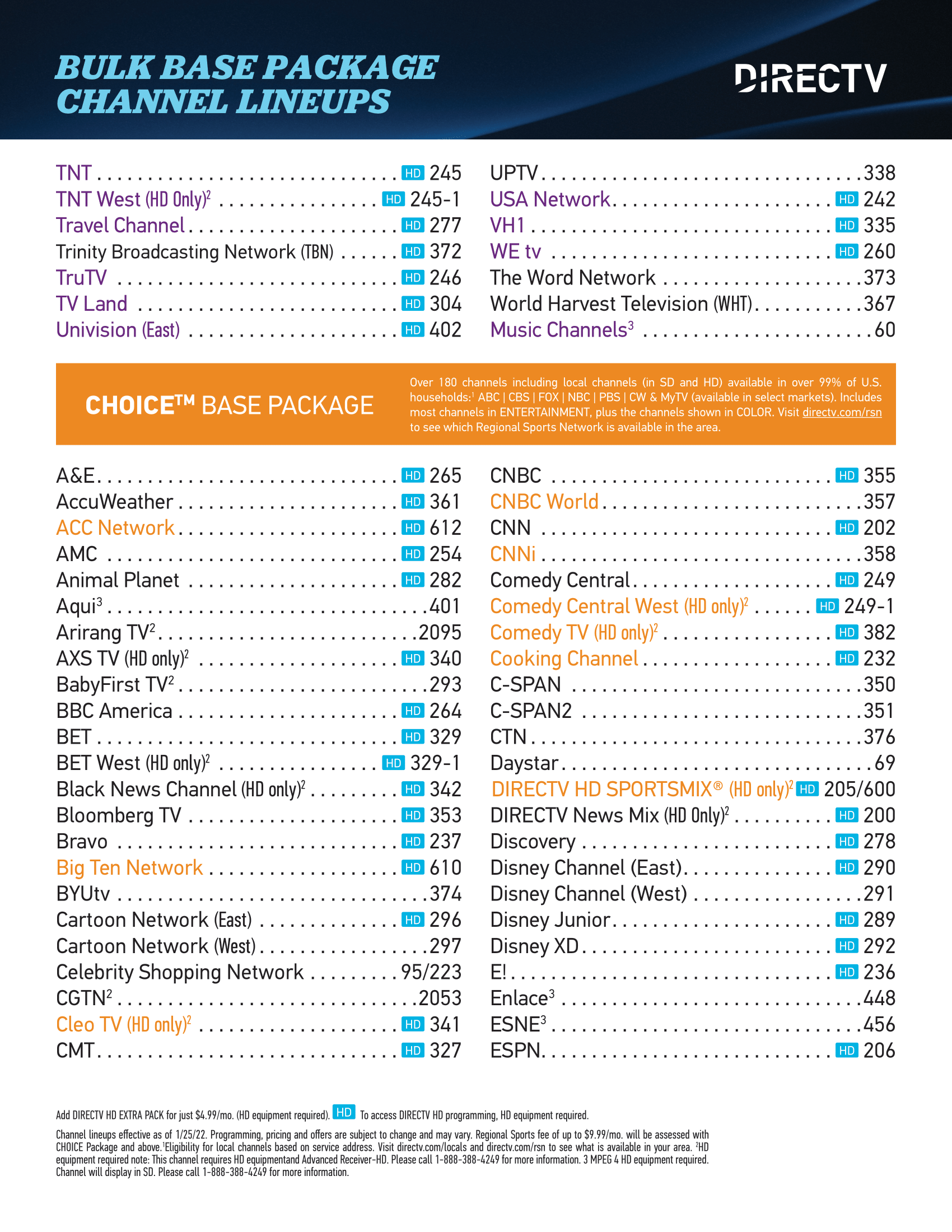 Channel Lineups DIRECTV Stellar Fiber Internet