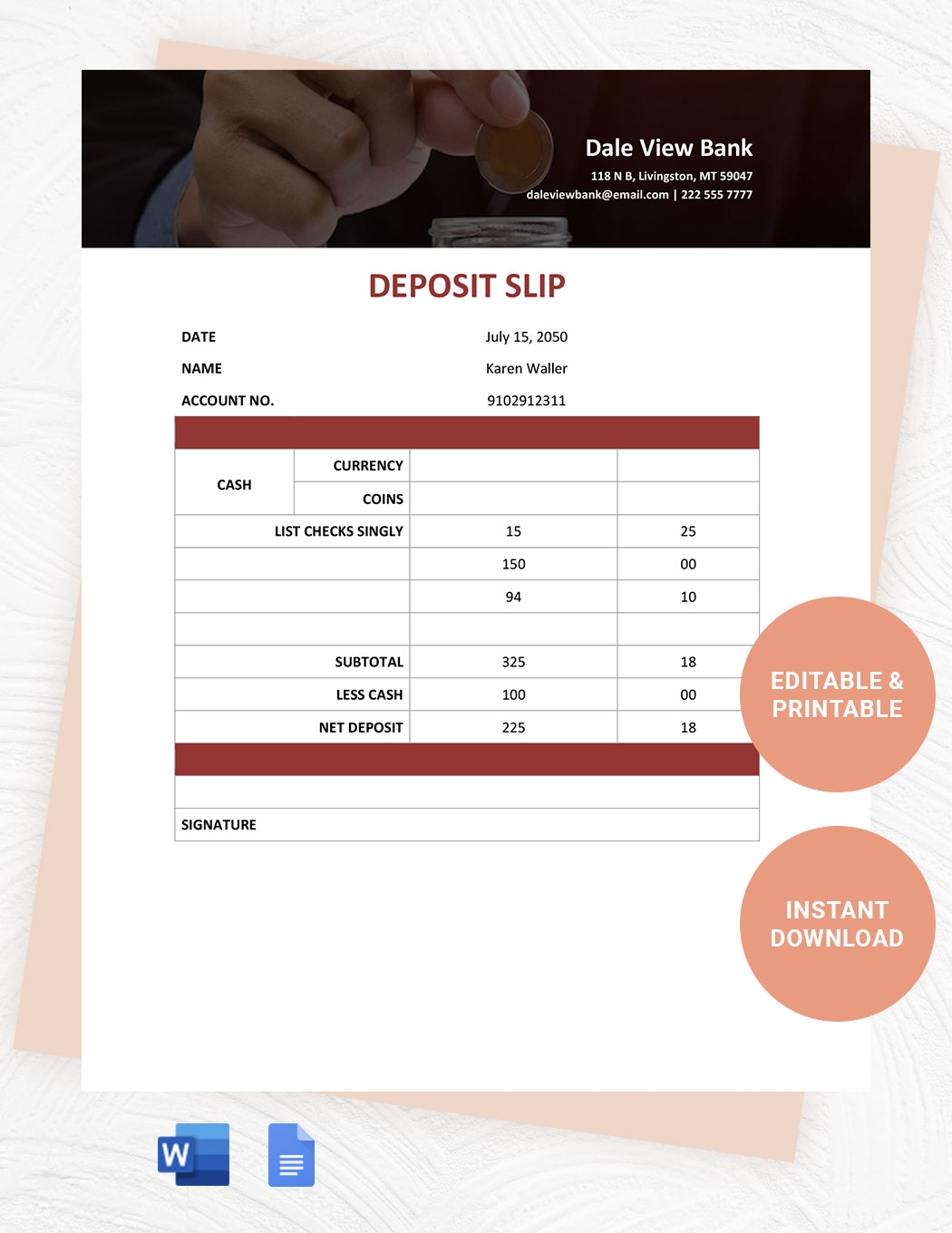 Chase Deposit Slip Template In Word Google Docs Download Template