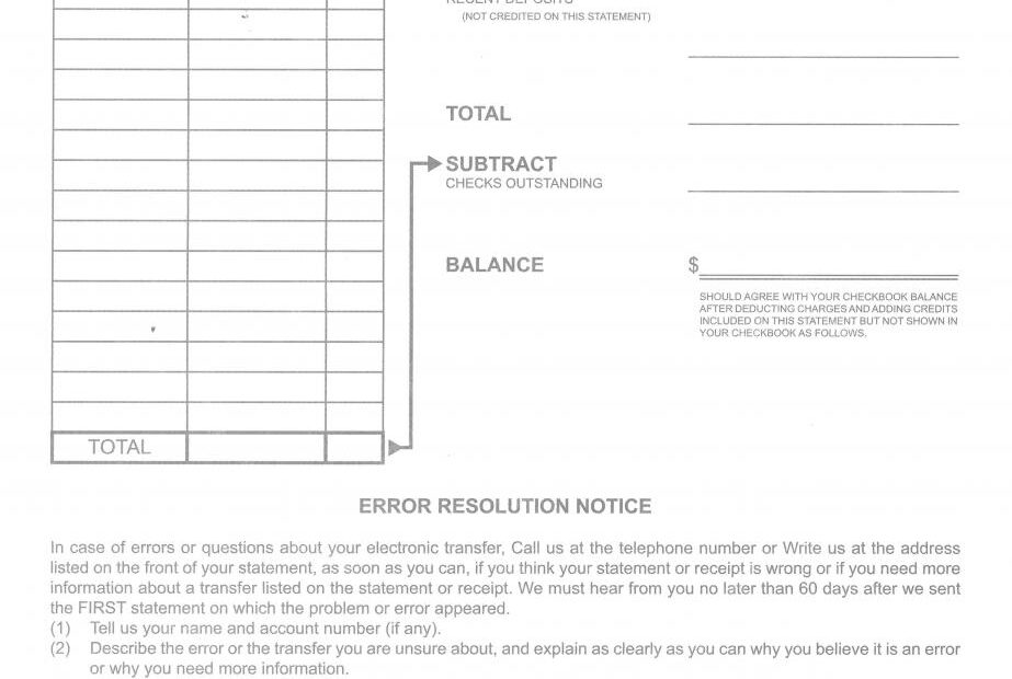 Checkbook Reconciliation Form To Balance Your Statement Monthly