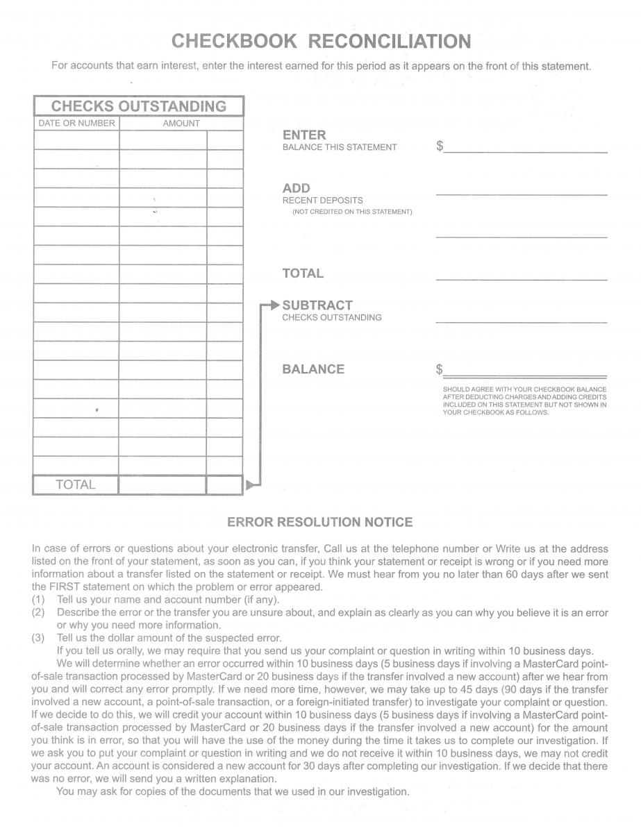 Checkbook Reconciliation Form To Balance Your Statement Monthly 